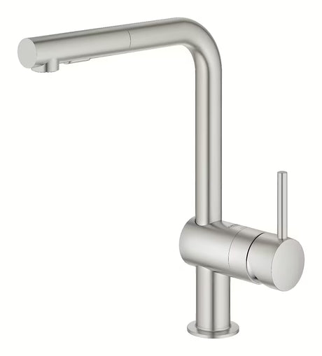 Armatura za Pomivalno Korito Grohe Minta z visokim L-izlivom in izvlečno prho v izvedbi supersteel.