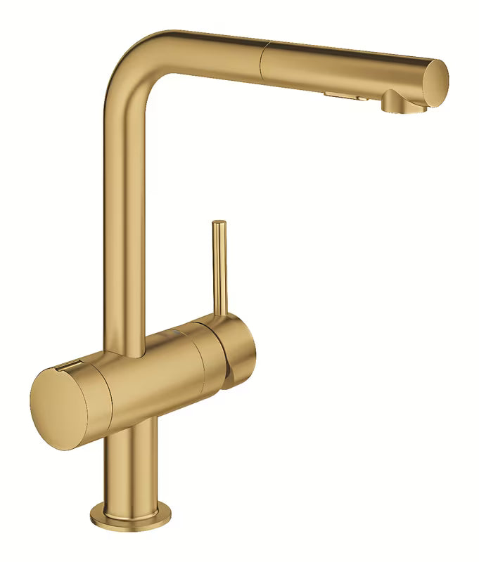 Grohe Minta enoročna armatura za pomivalno korito z izvlečno dvojno prho v izvedbi cool sunrise brushed.