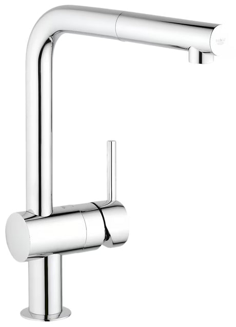 Kromirana armatura za pomivalno korito Grohe Minta z visokim L-izlivom in izvlečno prho