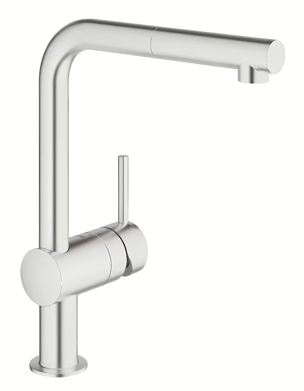 Armatura za Pomivalno Korito Grohe Minta v izvedbi supersteel z vrtljivim L-izlivom in izvlečno prho.