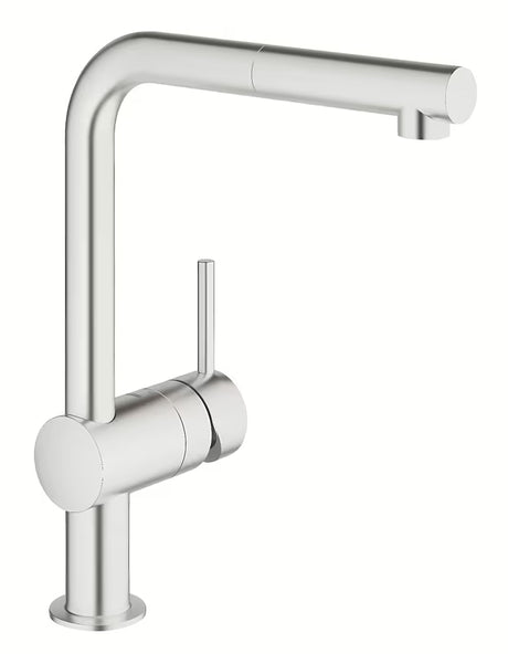 Armatura za Pomivalno Korito Grohe Minta v izvedbi supersteel z vrtljivim L-izlivom in izvlečno prho.