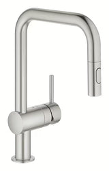 Armatura za Pomivalno Korito Grohe Minta supersteel z visokim vrtljivim izlivom in izvlečno prho