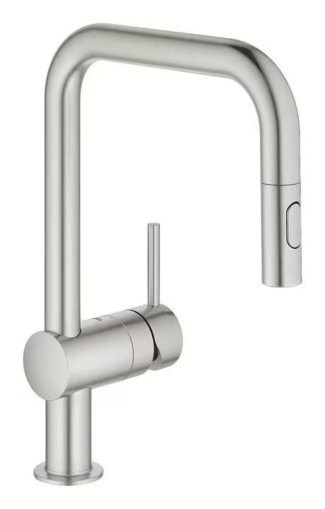 Armatura za Pomivalno Korito Grohe Minta supersteel z visokim vrtljivim izlivom in izvlečno prho