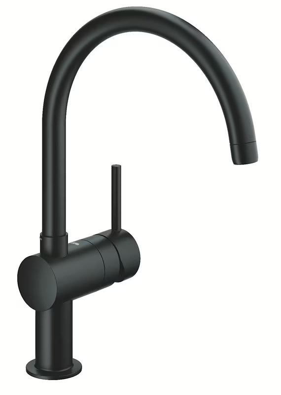 Grohe Minta enoročna armatura za pomivalno korito z visoko C izlivom v črni mat izvedbi Velvet Black.