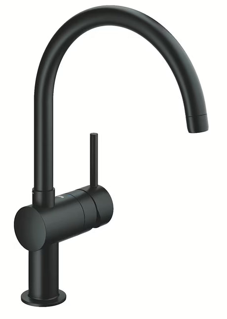 Grohe Minta enoročna armatura za pomivalno korito z visoko C izlivom v črni mat izvedbi Velvet Black.
