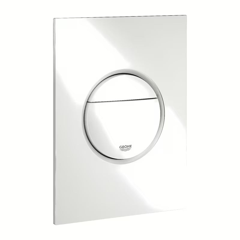 Bel splakovalni tipka Grohe Nova Cosmopolitan S Alpine White pro podometne splakovalniki z dvojnim splakovanjem.