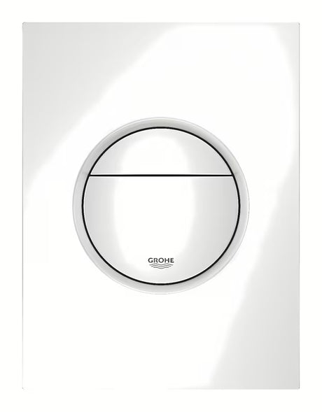 Bel splakovalni tipka Grohe Nova Cosmopolitan S Alpine White pro podometne splakovalniki z dvojnim splakovanjem.