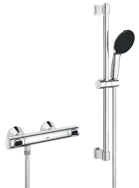 Grohe Precision Flow termostatska armatura za tuš v krom izvedbi s pršno garnituro in letvijo