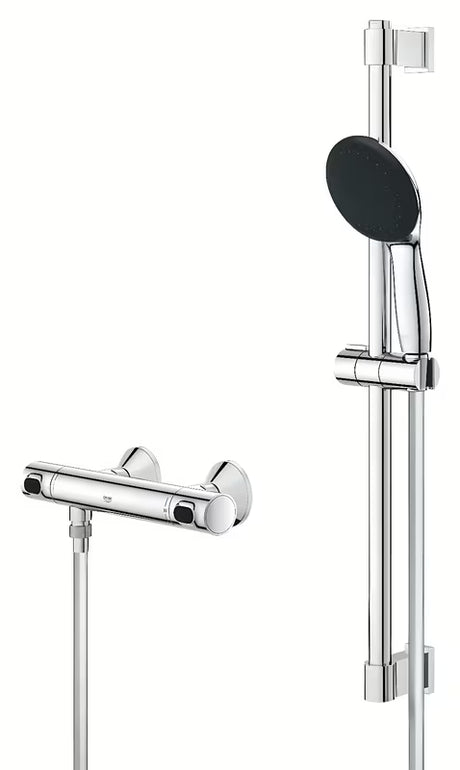 Grohe Precision Flow termostatska armatura za tuš v krom izvedbi s pršno garnituro in letvijo
