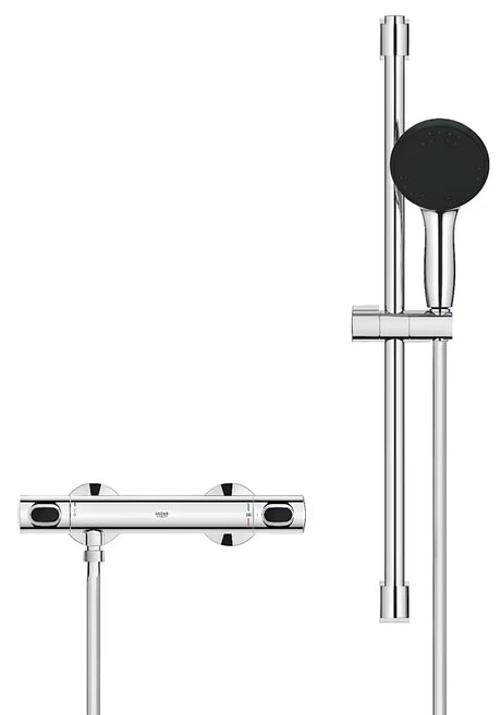 Grohe Precision Flow termostatska armatura za tuš v krom izvedbi s pršno garnituro in letvijo