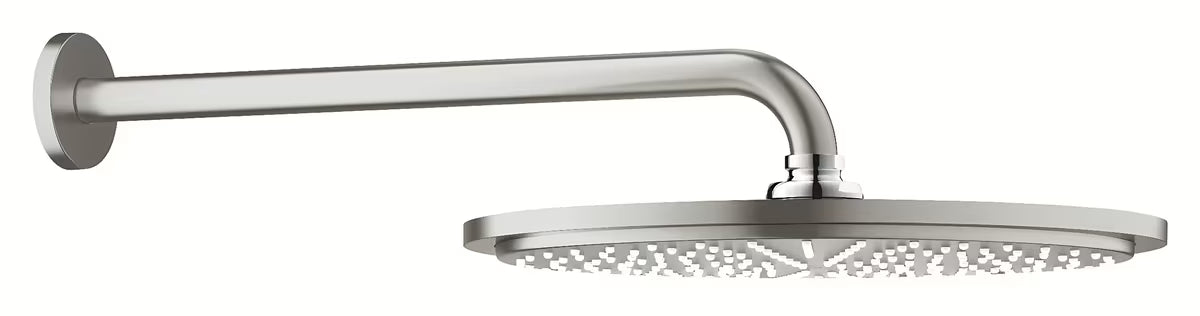 Nadglavna prha Grohe Rainshower Cosmopolitan 310 v kovinski izvedbi in s tuš ročko v površini supersteel.