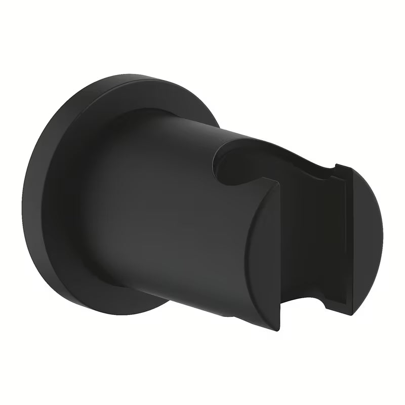 Fiksni nosilec tuš ročke Grohe Rainshower neutral z okroglo rozeto v barvi phantom black.