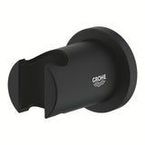 Fiksni nosilec tuš ročke Grohe Rainshower neutral z okroglo rozeto v barvi phantom black.
