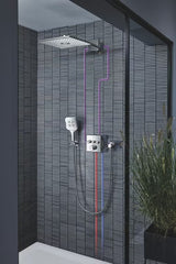 Kromirana nadglavna prha Grohe Rainshower smartactive 310 Cube z držalom prhe in dvema vrstama curka