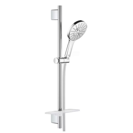 Kromiran tuš set Grohe Rainshower smartactive z ročno prho, pršno letvijo, cevjo in poličko