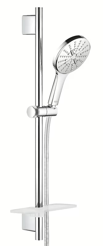 Kromiran tuš set Grohe Rainshower smartactive z ročno prho, letvijo, cevjo Silverflex in poličko EasyReach