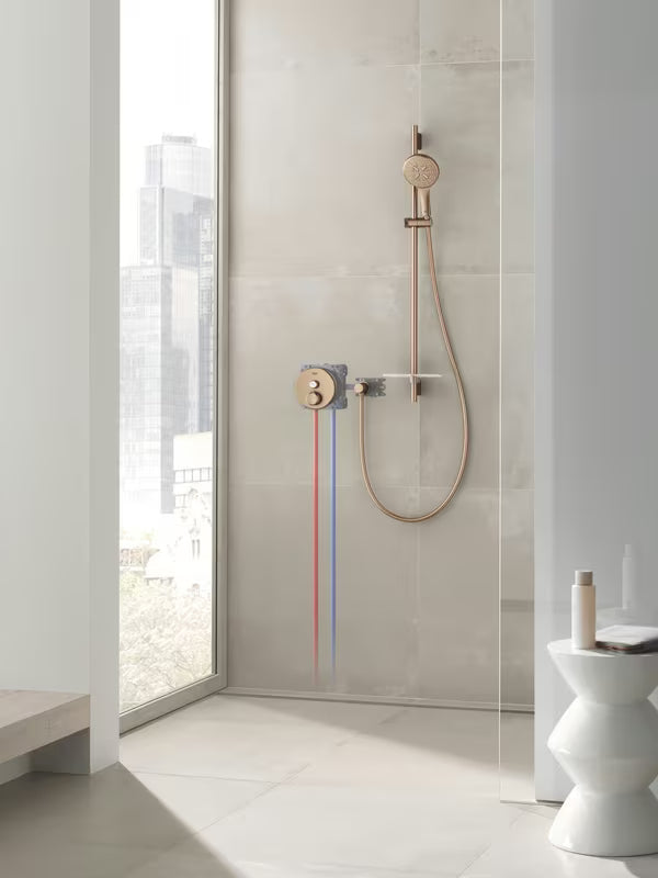 Tuš palica Grohe Rainshower smartactive 900 mm s polico v izvedbi brushed warm sunset