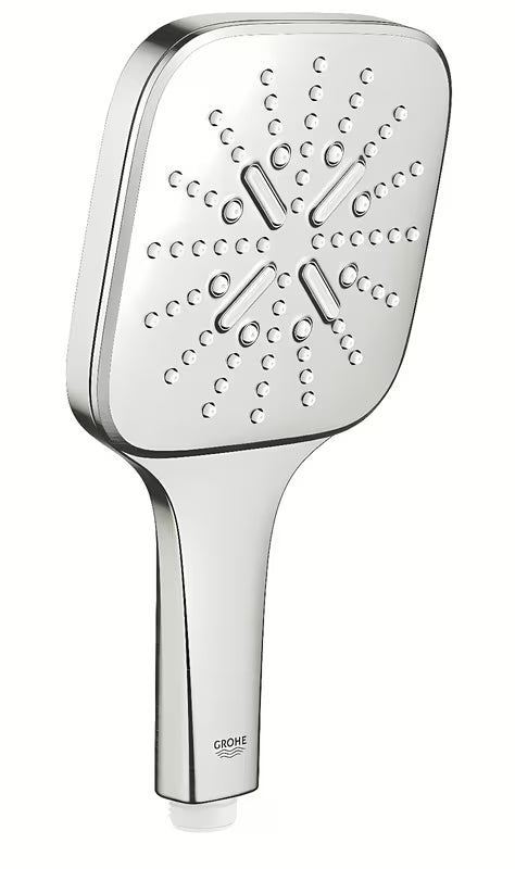 Ročna prha Grohe Rainshower 130 SmartActive Cube v izvedbi supersteel s tremi načini curka.