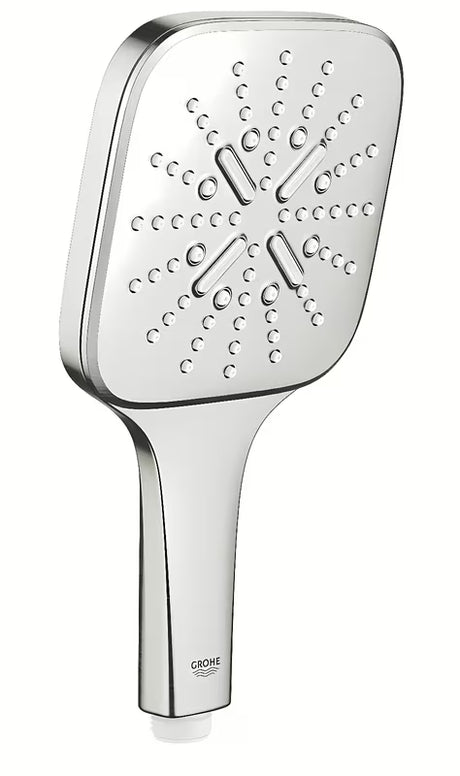 Ročna prha Grohe Rainshower 130 SmartActive Cube v izvedbi supersteel s tremi načini curka.