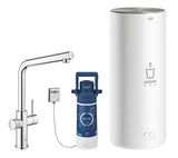 Kromirana armatura za pomivalno korito Grohe Red Duo z L-izlivom pro za takojšnjo vrelo vodo