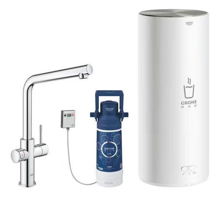 Kromirana armatura za pomivalno korito Grohe Red Duo z L-izlivom pro za takojšnjo vrelo vodo