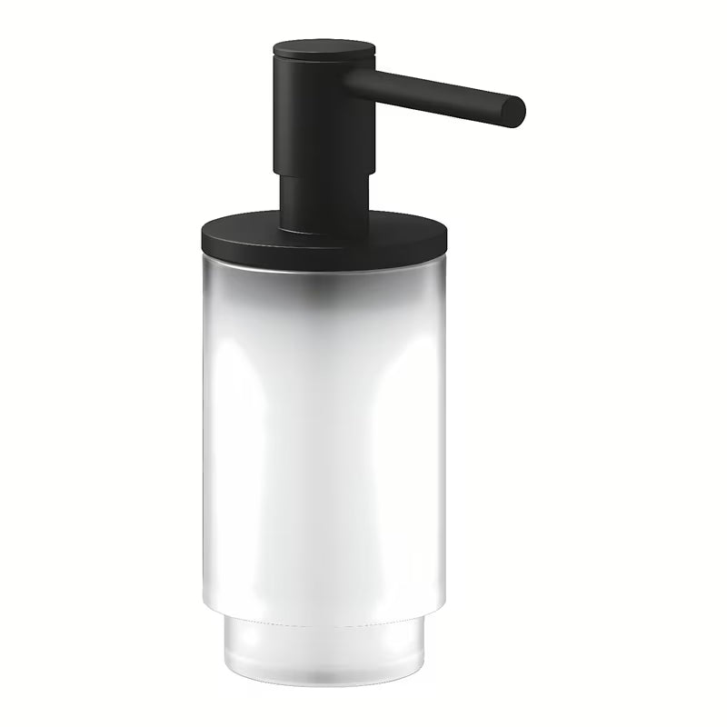 Dozirnik za Milo Grohe Selection v barvi phantom black iz kombinacije stekla in kovine.