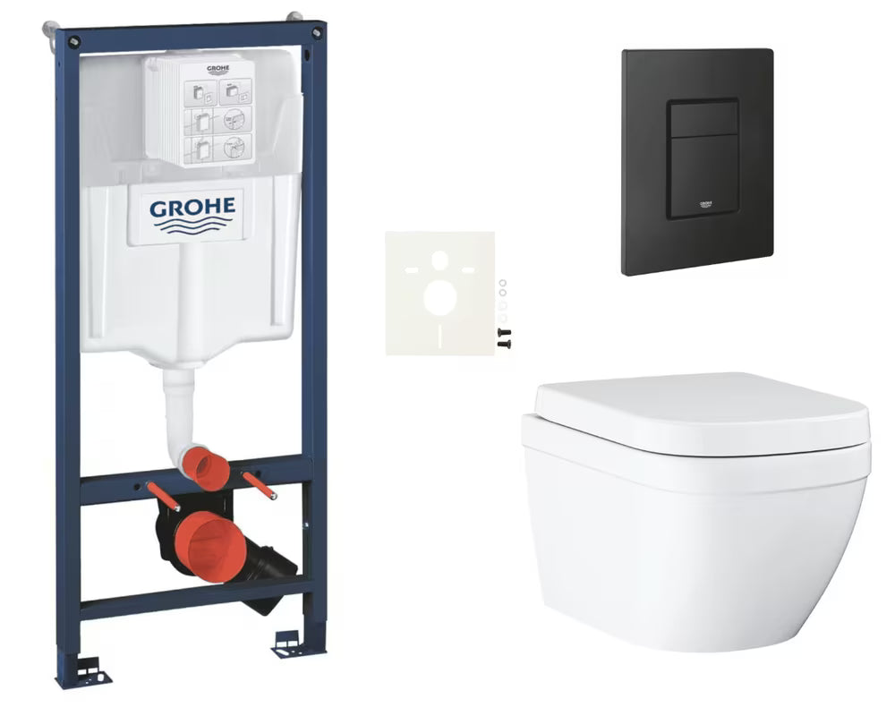 Viseči WC set Grohe Euro Ceramic z instalacijskim modulom Rapid SL in tipko Even v črni barvi