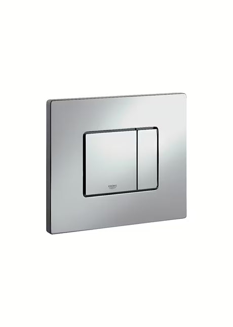 Splakovalna tipka Grohe Skate Cosmopolitan v izvedbi titanium/brilliant chrom s površino proti prstnim odtisom.