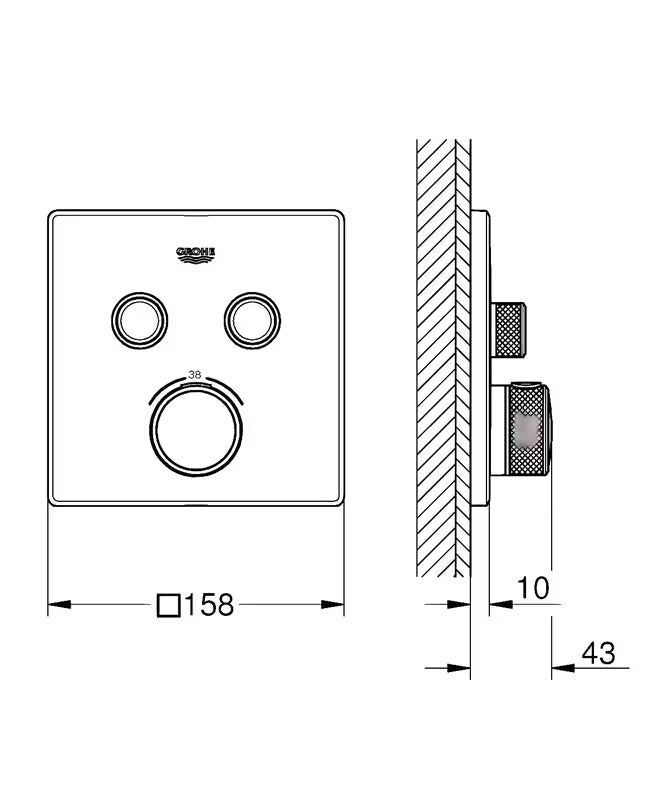Kromirana podometna termostatska armatura za tuš Grohe Grohtherm smartcontrol s tipkovnim upravljanjem