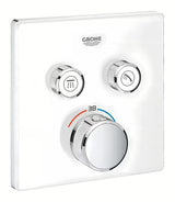 Podometna termostatska armatura za tuš Grohe Grohtherm smartcontrol v izvedbi Moon White z upravljanjem smartcontrol.