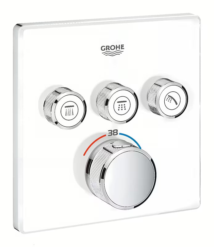 Podometna termostatska armatura za tuš Grohe Grohtherm smartcontrol v barvi Moon White s tremi ventili