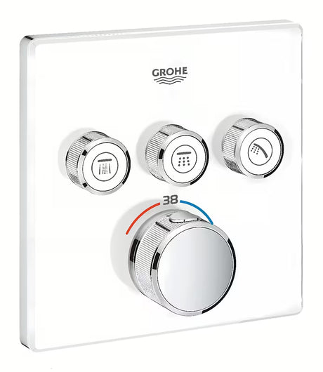 Podometna termostatska armatura za tuš Grohe Grohtherm smartcontrol v barvi Moon White s tremi ventili
