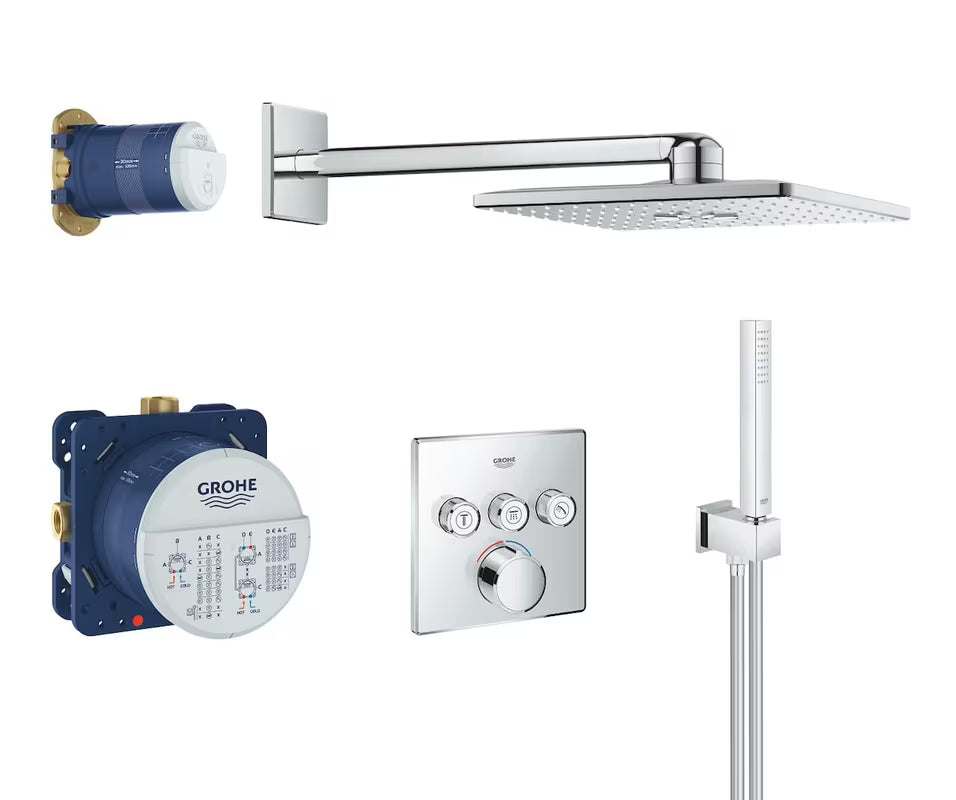 Podometni tušni sistem Grohe Smart Control v kromu z nadglavno in ročno prho