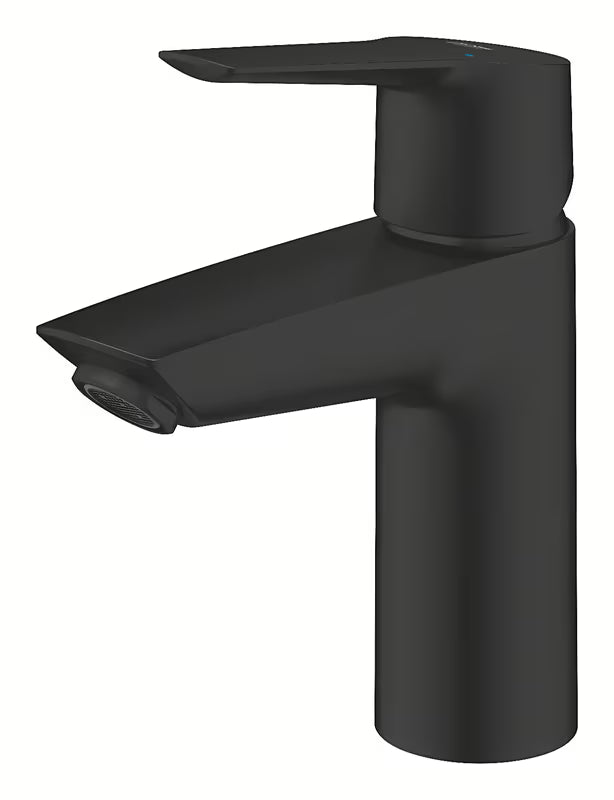 Mat črna armatura za umivalnik Grohe Start 2021 z ročnim upravljanjem in gladkim ohišjem.