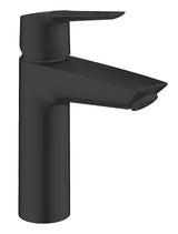 Mat črna enoročna armatura za umivalnik Grohe Start s click-clack-odtokom in tehnologijo Grohe Water Saving
