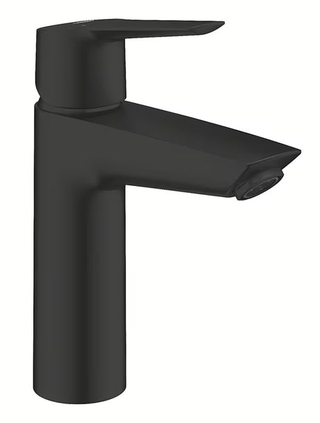 Mat črna enoročna armatura za umivalnik Grohe Start s click-clack-odtokom in tehnologijo Grohe Water Saving
