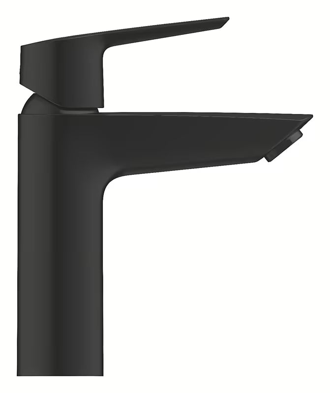 Mat črna enoročna armatura za umivalnik Grohe Start s click-clack-odtokom in tehnologijo Grohe Water Saving