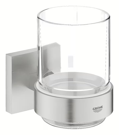 Kozarec z držalom Grohe Start Cube Accessories v izvedbi supersteel s skritim pritrjevanjem