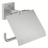 Držalo za toaletni Papir Grohe Start Cube Accessories v izvedbi supersteel s pokrovom in s skritim pritrjevanjem.