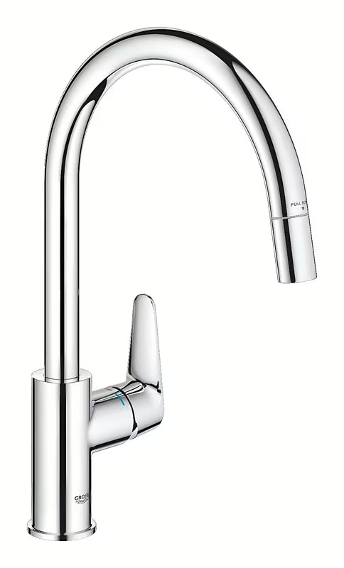 Kromirana armatura za pomivalno korito Grohe Start Curve z visokim vrtljivim izlivom in izvlečno prho