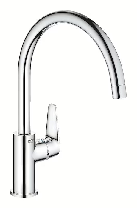 Kromirana enoročna armatura za pomivalno korito Grohe Start Curve z visokim vrtljivim izlivom