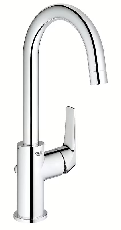Kromirana armatura za umivalnik Grohe Start Flow z visokim vrtljivim izlivom in ročnim upravljanjem
