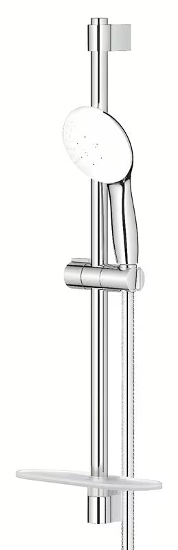 Tuš set Grohe Tempesta v kromu z drogom, kovinsko cevjo in polico GROHE EasyReach