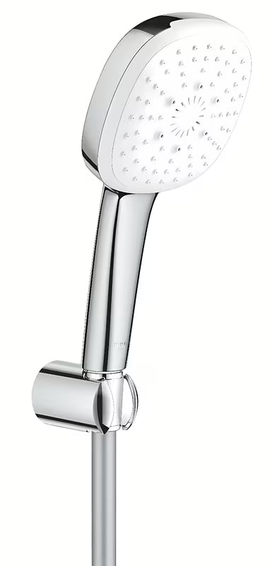 Grohe Tempesta Cube kopalniška armatura tuš set v krom izvedbi z ročno prho, cevjo 1500 mm in stenskim držalom.