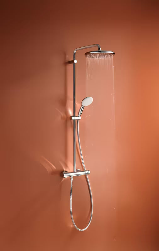 Tušni sistem Grohe Tempesta System s termostatsko armaturo v krom izvedbi z nadglavno in ročno prho