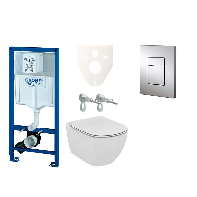 Viseči WC set Ideal Standard Tesi z modulom Grohe Rapid SL in tipko v kromu