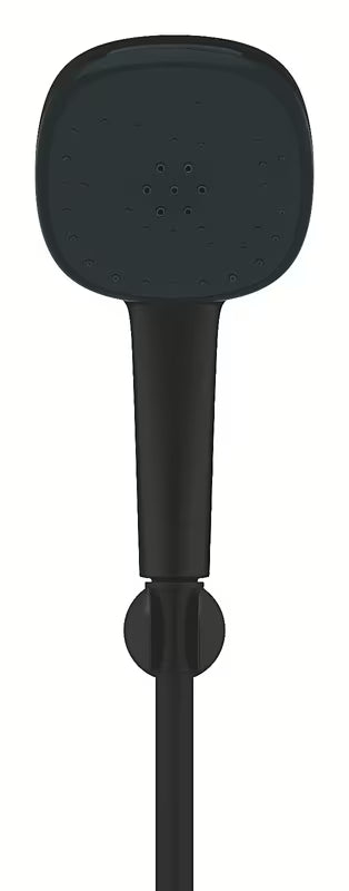 Tuš set Grohe Vitalio Comfort 110 v mat črni barvi z ročno prho, cevjo 1750 mm in stenskim držalom.