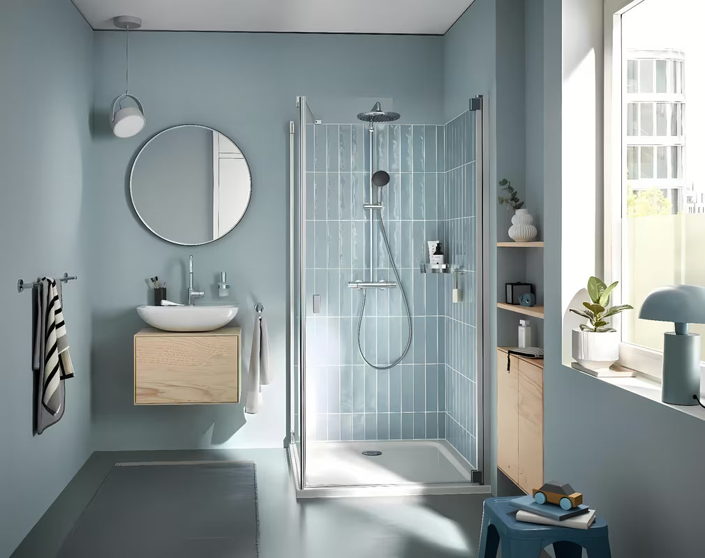 Grohe Vitalio Start System tušni sistem s termostatsko armaturo v kromu z nadglavno in ročno prho