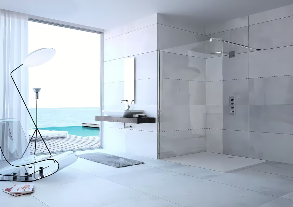 Tuš stena Walk-In Hüppe Design pure 90 cm v sijajnem kromu s prozornim steklom
