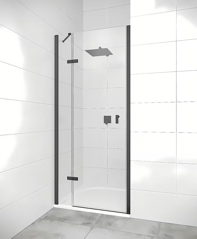 Brezokvirni tuš vrata Hüppe Strike New 90 cm s prozornim steklom in črnimi mat profili